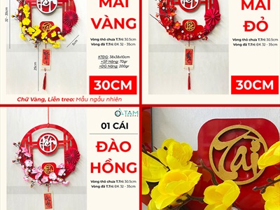 Vòng treo cửa Tết Alu Đỏ Mai Đào liễn treo [3 Kiểu] ĐK 30cm VTC-T-45